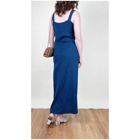Vintage Waffle Knit Maxi Dress Slip Summer Sun Coastal Euro French Girl 90s Y2K - Picture 4 of 7